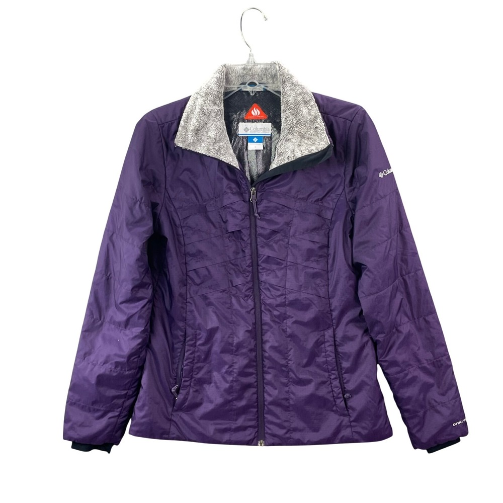 Columbia‎ Puffer Jacket Women Small Purple Omni-Heat Insulated Faux Fur Collar